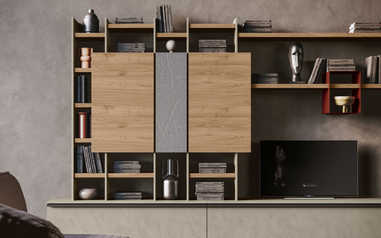 qqsm628 Parete attrezzata soggiorni moderni Pensarecasa particolare libreria