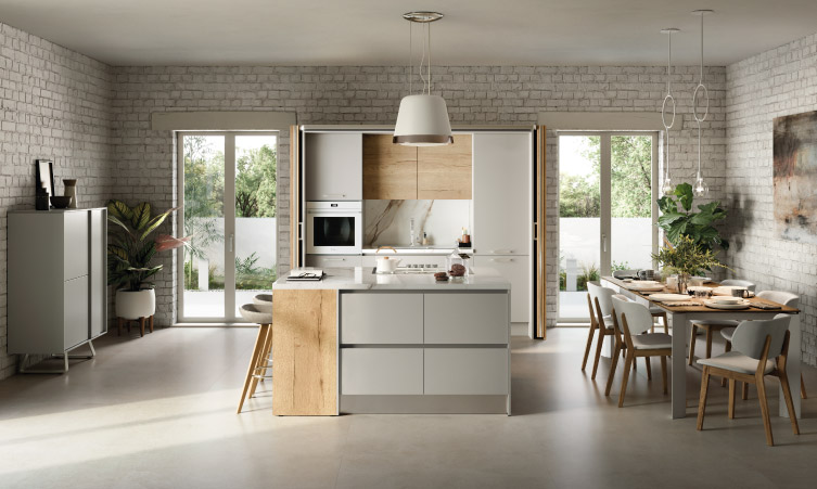 cucina isola grigio seta pensarecasa